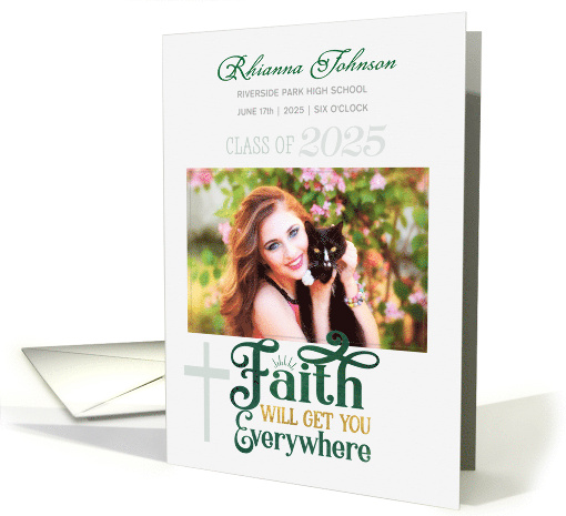 Graduation Ceremony Religious Christian Theme Green Photo 2025 card