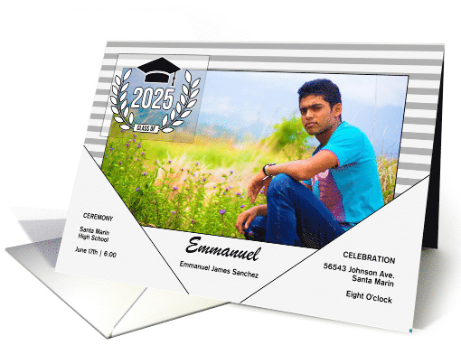 Graduation Party Modern Grayscale with Stripes Photo 2023 card