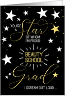 Beauty School Graduate Black Gold and White Stars Typography card