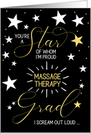 Massage Therapist Graduate Black Gold and White Stars Typography card