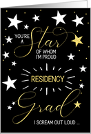 Residency Graduate Black Gold and White Stars Typography card