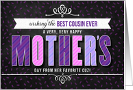 For Cousin on Mother’s Day in Purple Typography card