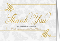 Interview Thank You Faux Gold Leaf on Silvery Damask Blank card