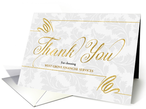 Thank You for Your Business Faux Gold Leaf on Silvery Damask card