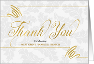 Thank You for Your Business Faux Gold Leaf on Silvery Damask card