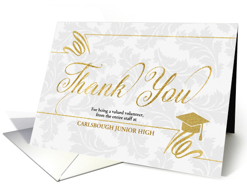 Education Themed Thank You Faux Gold Leaf on Silvery Damask card