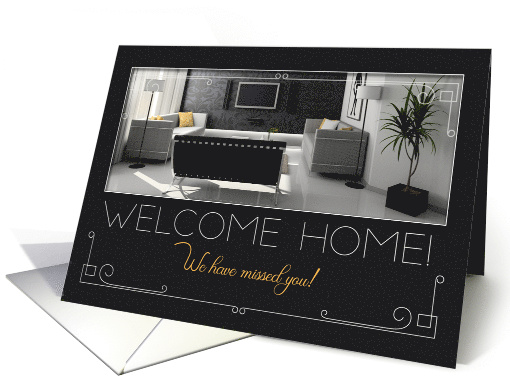 Welcome Home Modern Interior Charcoal and Yellow Blank Inside card