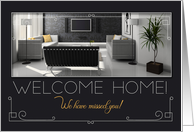 Welcome Home Modern Interior Charcoal and Yellow Blank Inside card