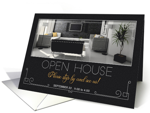 Open House Modern Interior Charcoal and Yellow Custom Date card