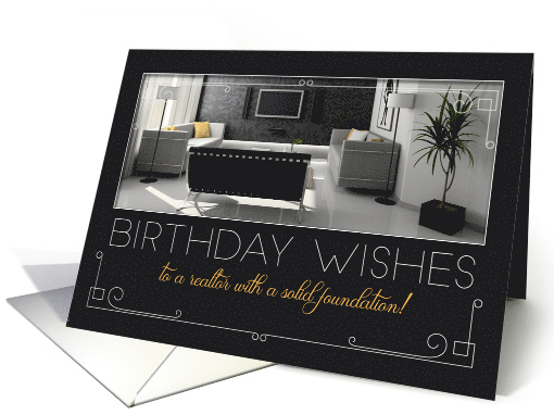 Realtor's Birthday Modern Interior Charcoal and Yellow card (1570584)