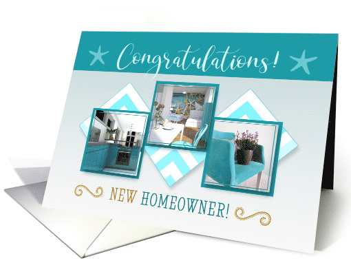 New Homeowner Congratulations Beach Theme in Blue card (1570664)