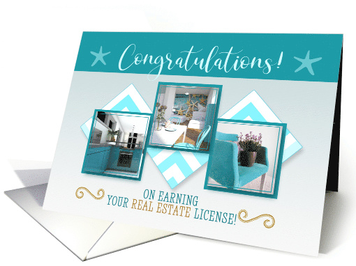 Real Estate License Congratulations Beach Home Theme card (1570926)