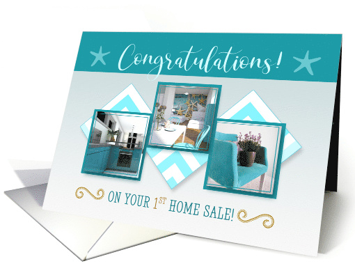 Real Estate Agent Congratulations Beach Theme in Turquoise card