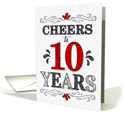 10th Birthday Cheers in Red White and Black Patterns card (1571608)