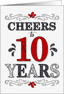 10th Birthday Cheers in Red White and Black Patterns card