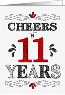 11th Birthday Cheers in Red White and Black Patterns card