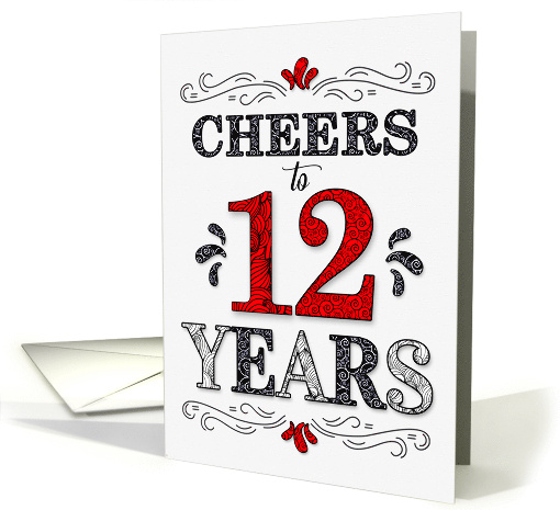 12th Birthday Cheers in Red White and Black Patterns card (1571664)