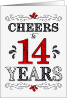 14th Birthday Cheers in Red White and Black Patterns card
