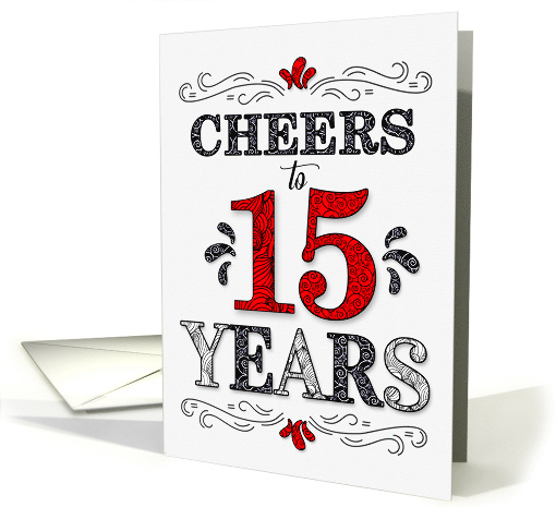 15th Birthday Cheers in Red White and Black Patterns card (1571676)