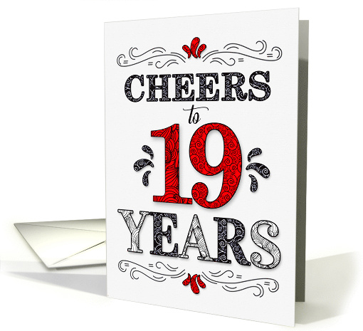 19th Birthday Cheers in Red White and Black Patterns card (1571880)