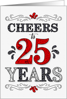 25th Birthday Cheers in Red White and Black Patterns card