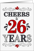 26th Birthday Cheers in Red White and Black Patterns card