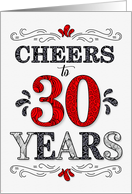 30th Birthday Cheers in Red White and Black Patterns card