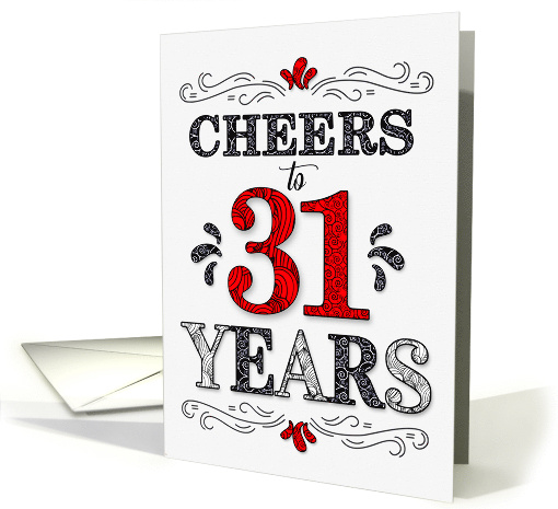 31st Birthday Cheers in Red White and Black Patterns card (1574934)