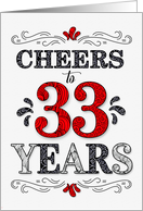 33rd Birthday Cheers in Red White and Black Patterns card