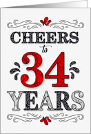 34th Birthday Cheers in Red White and Black Patterns card