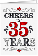 35th Birthday Cheers in Red White and Black Patterns card