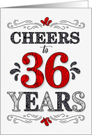 36th Birthday Cheers in Red White and Black Patterns card