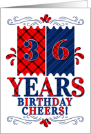 36th Birthday Navy Blue and Red Plaid and Striped Patterns card