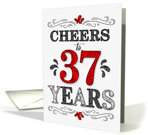 37th Birthday Cheers in Red White and Black Patterns card (1575346)