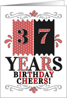 37th Birthday Red and Black Modern Patterns card