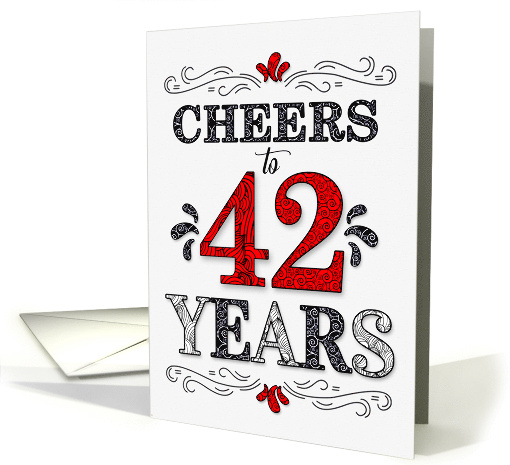 42nd Birthday Cheers in Red White and Black Patterns card (1575856)