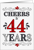 44th Birthday Cheers in Red White and Black Patterns card