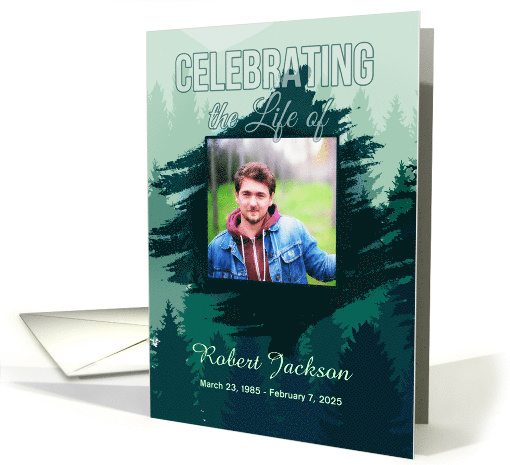 Celebration of Life Invitation Green Forest Pines PHOTO card (1576860)