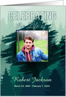 Celebration of Life Invitation Green Forest Pines PHOTO card