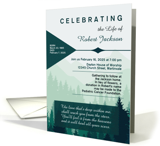Celebration of Life Invitation Green Forest Pines Custom Blank card