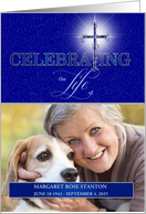 Celebration of Life with Photo Religious Themed Blue Christian Cross card