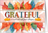 for Colleague Grateful Thanksgiving Watercolor Leaves Business card