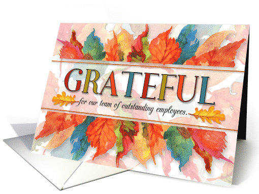 for Employees Grateful Thanksgiving Watercolor Leaves Business card