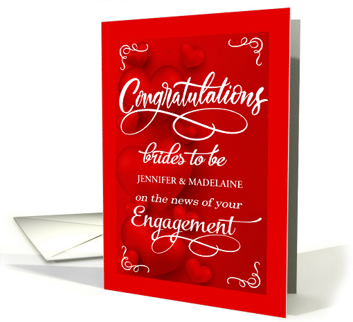 Gay Engagement Congratulations Brides to Be Red Hearts Custom card