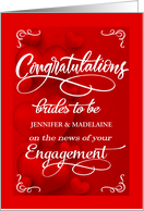 Gay Engagement Congratulations Brides to Be Red Hearts Custom card