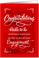 Gay Engagement Congratulations Hers and Hers Red Hearts Custom card