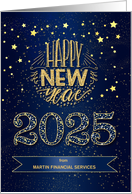 New Year 2025 Navy Blue and Gold Stars Business Custom card
