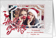 Hello Santa Red and White Christmas Horizontal Photo Custom Name card