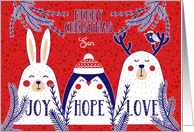 for Young Son Christmas Woodland Creatures Red Blue White card