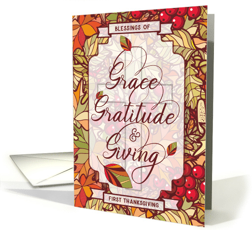 1st Thanksgiving Blessings of Grace Gratitude and Giving Colorful card